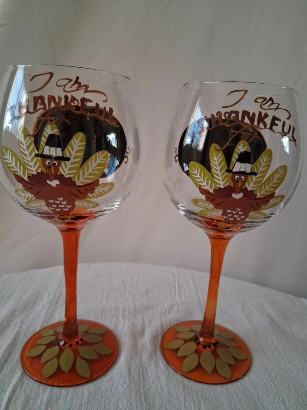2 Wine glasses Thanksgiving decor.